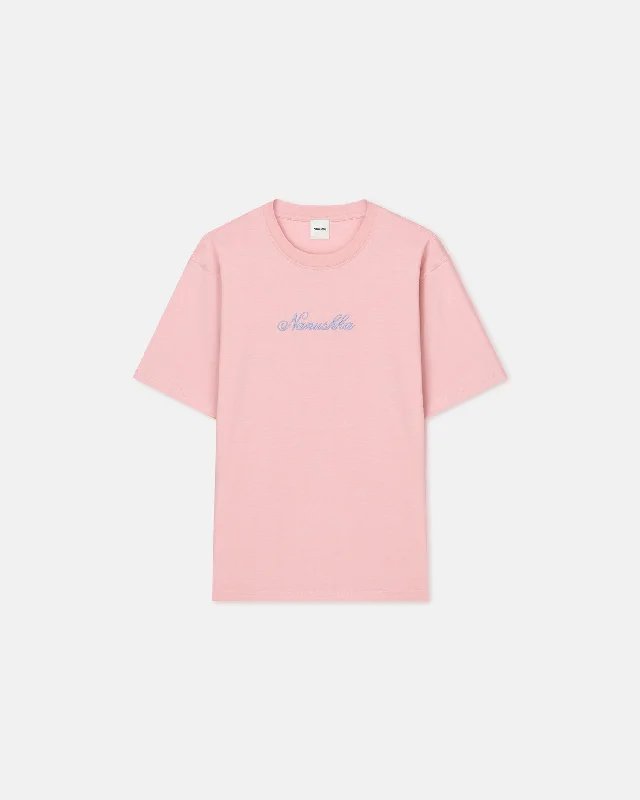 Eco-friendly Printed T-shirt-Reece - Embroidered Cotton-Jersey T-Shirt - Pink/Blue