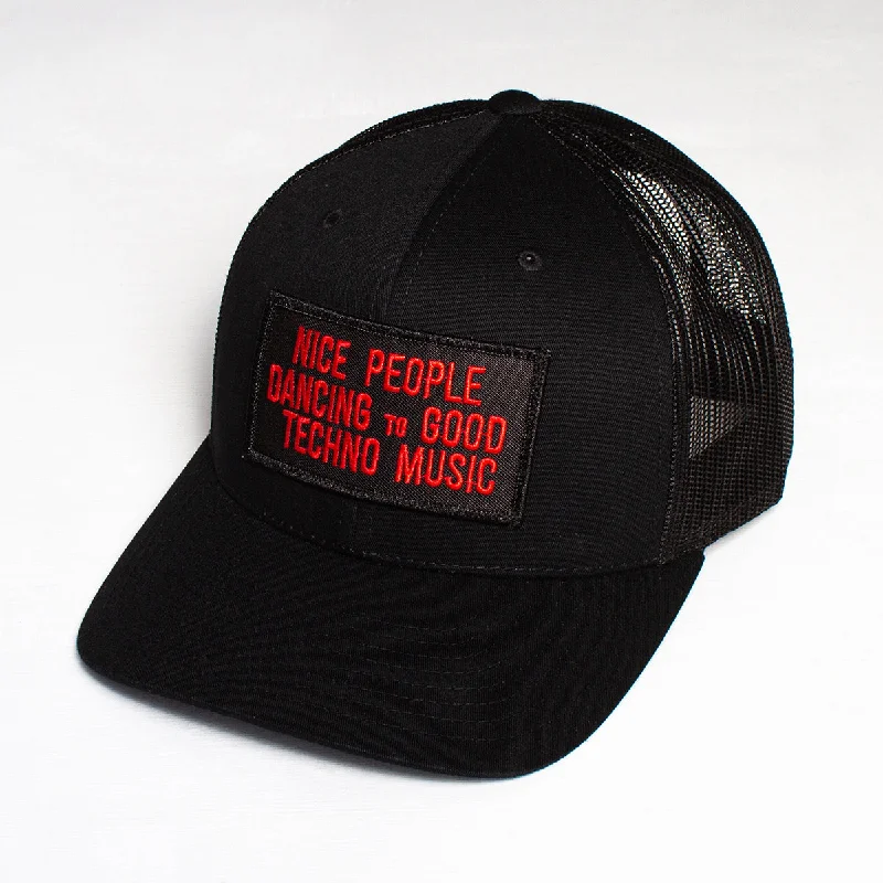 Hipster Fedora Hat-Peoples Techno - Trucker Cap - Black