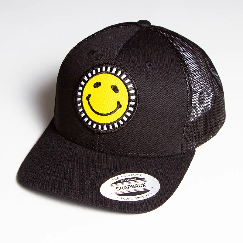 Vintage Newsboy Hat-Smiley - Trucker Cap - Black