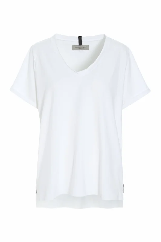 Black And White T-shirt-BLOUSE V-NECK - 96082 - WHITE